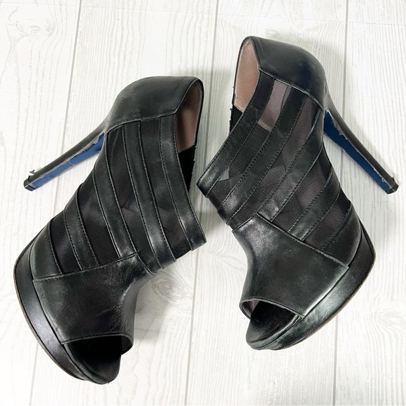 Versace Black Leather Mesh Heels - Picture 1 of 12